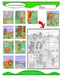 Puzzle Kes Yapıştır Çalışma Sayfaları